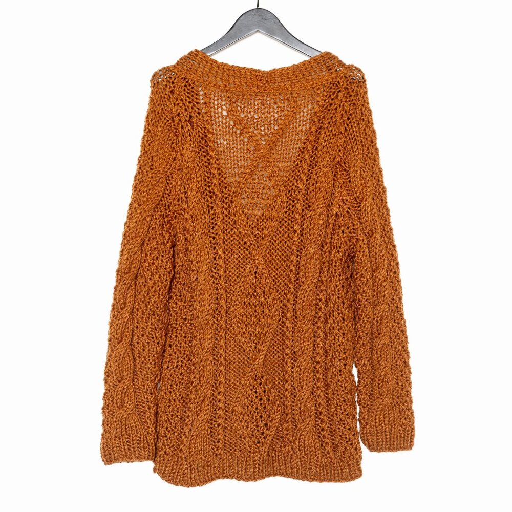 SOLD - Vintage Brown Cable Knit Hand Knit Button V Neck Cardigan  - Size L - Picture 2 of 9